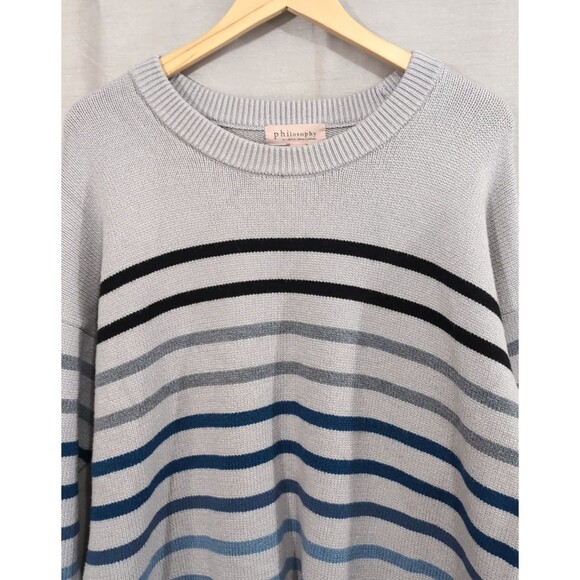 Philosophy Womens 1X Sweater Gray/Blue Striped Crewneck Pullover Nautical Casual - Picture 11 of 16